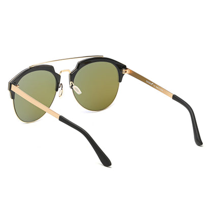 COROLLA | Half Frame Mirrored Lens Horned Rim Sunglasses Circle-11