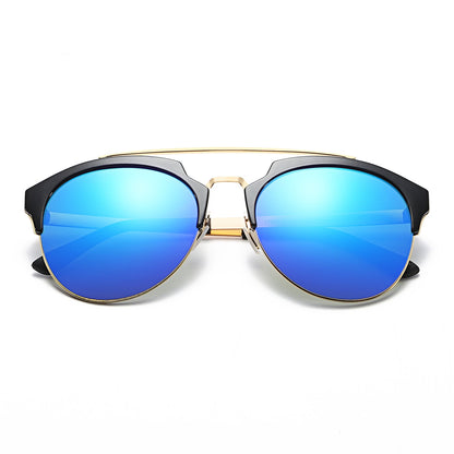 COROLLA | Half Frame Mirrored Lens Horned Rim Sunglasses Circle-12