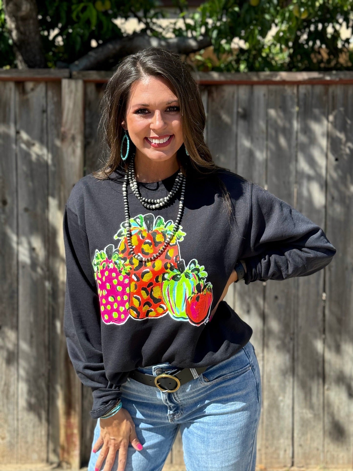 Callie Ann Stelter Neon Pumpkins Vneck & Sweatshirt