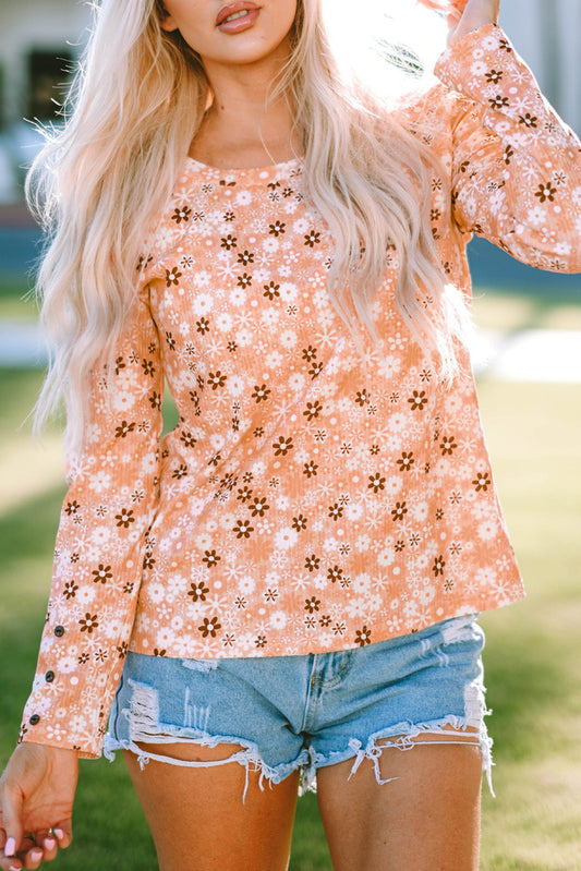 Whitney Floral Knit Long Sleeve Top-0