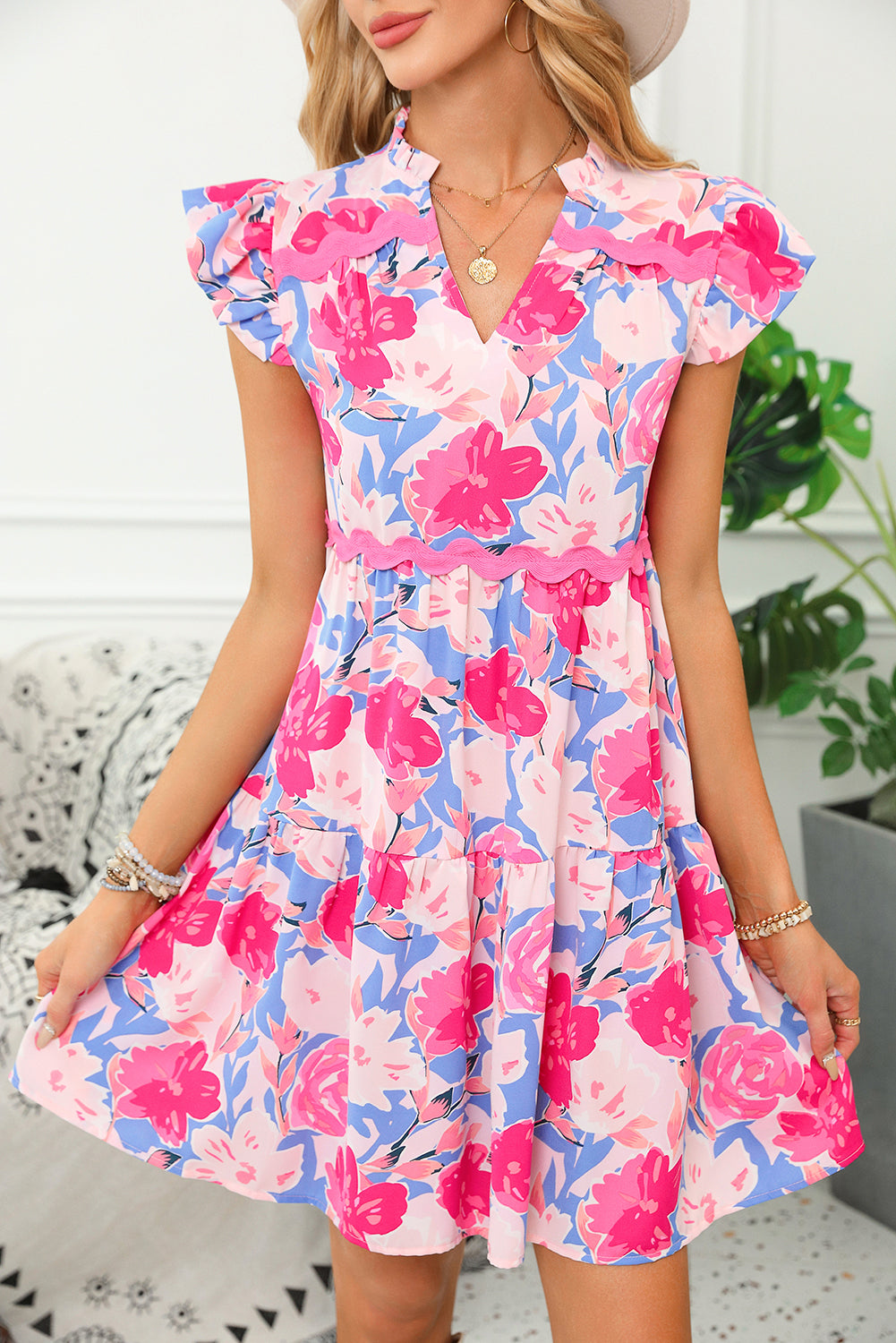 Abigail Ric Rac Flutter Sleeve Dress-0