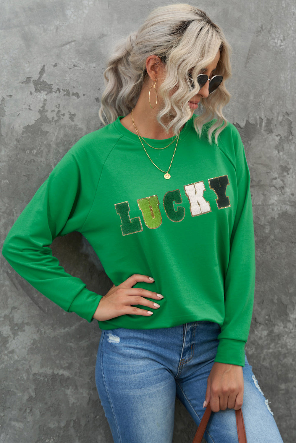 LUCKY Chenille Embroidered Graphic Sweatshirt-3