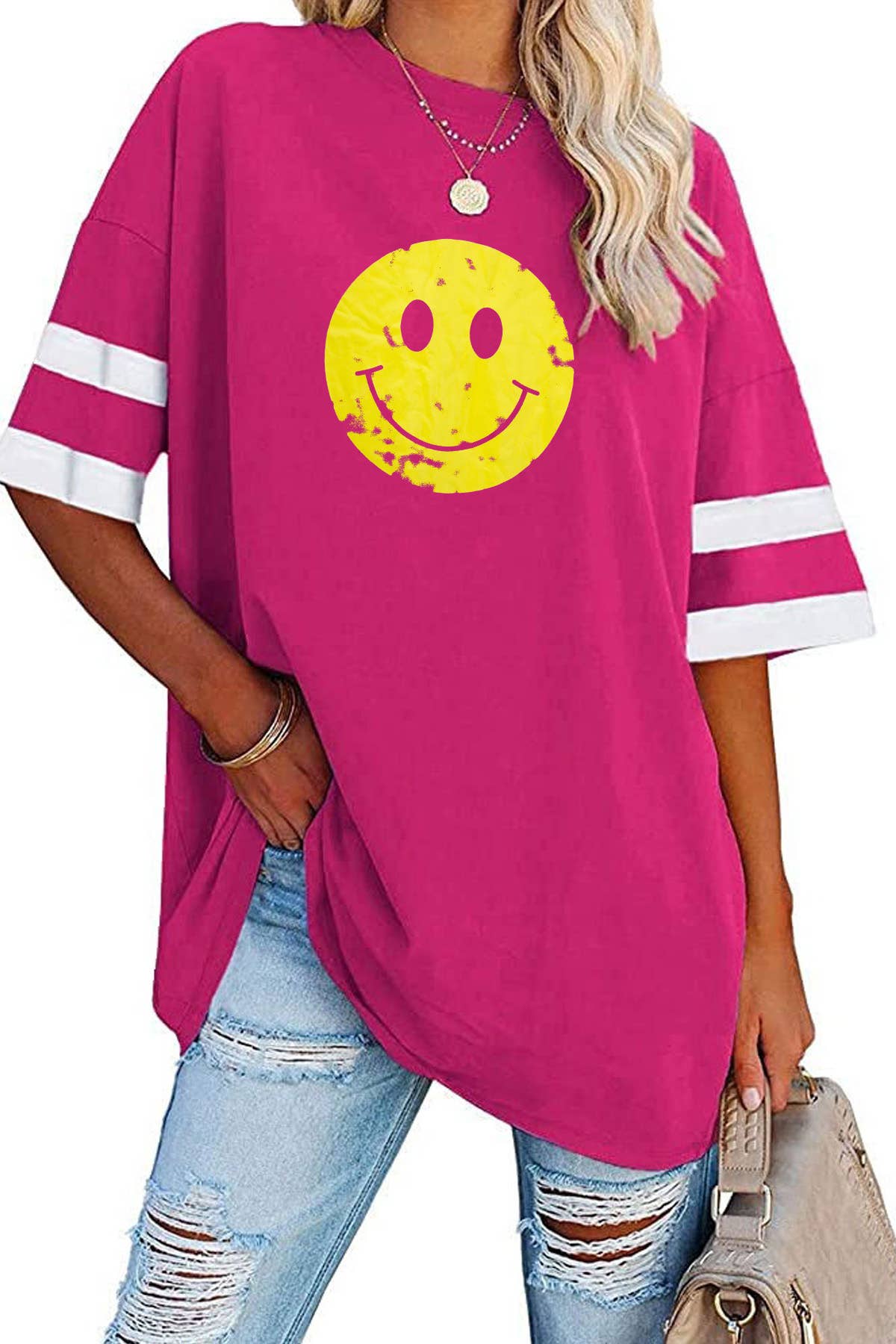 Half Sleeved Round Neck Smiley Cotton Tunic Top