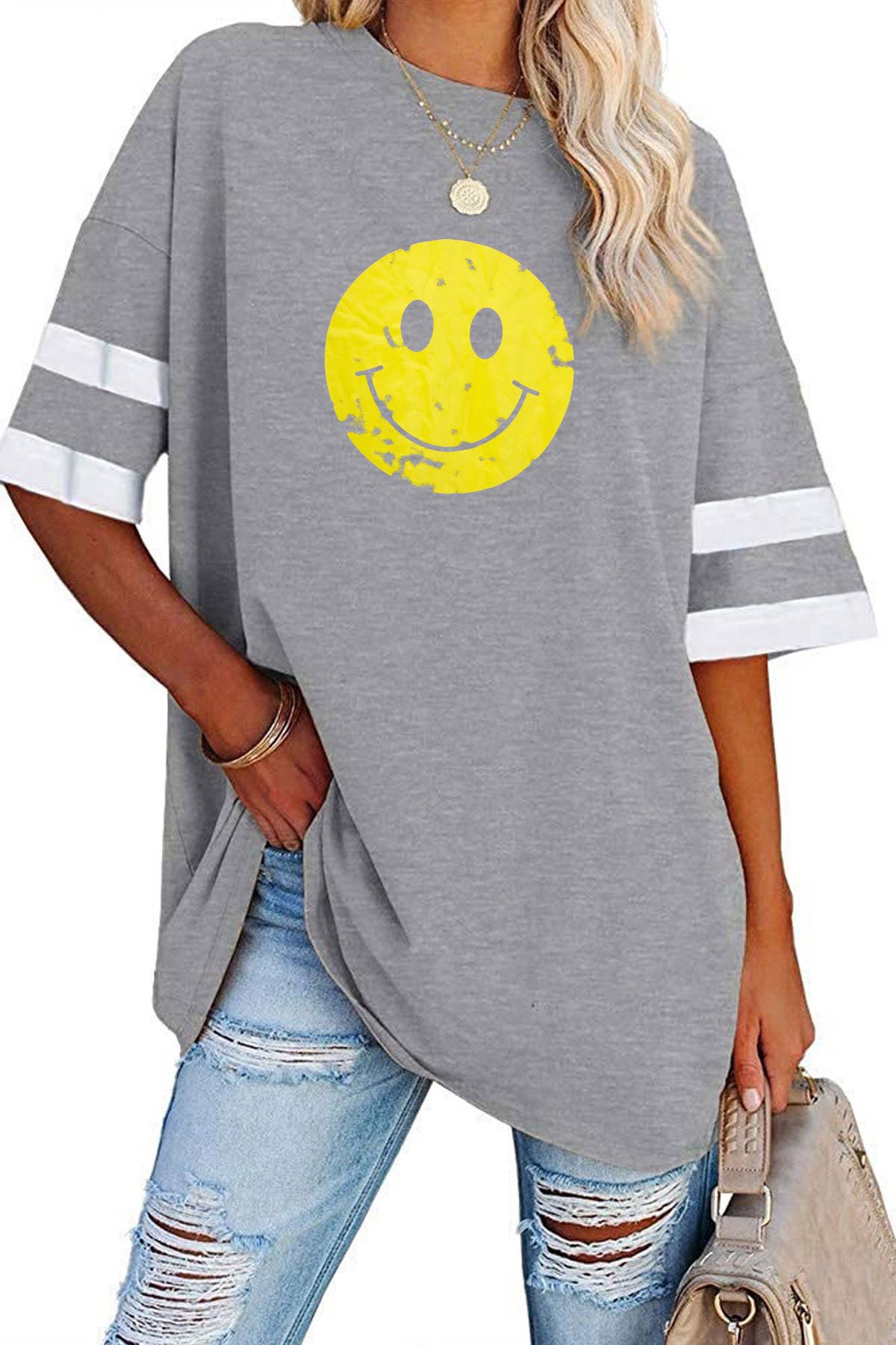 Half Sleeved Round Neck Smiley Cotton Tunic Top