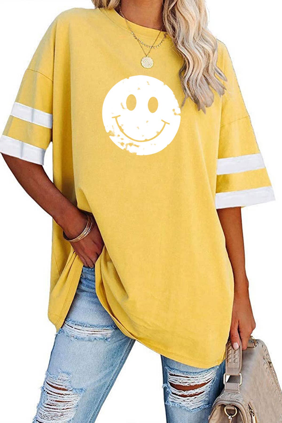 Half Sleeved Round Neck Smiley Cotton Tunic Top