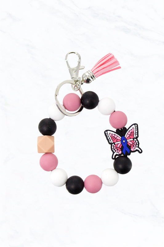 Silicone Bead Butterfly Charm Tassel Keychain