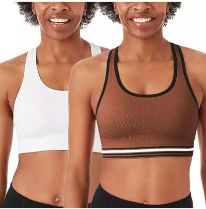 Member's Mark Ladies 2 Pack Racerback Sports Bra Size M White/Cinnamon