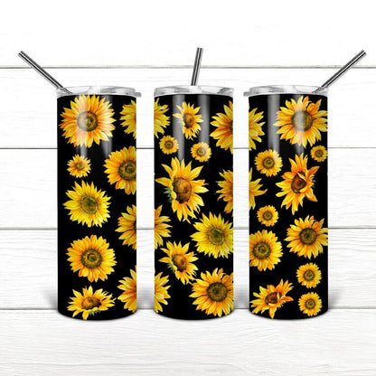 Black With Sunflowers 20 oz Tumbler