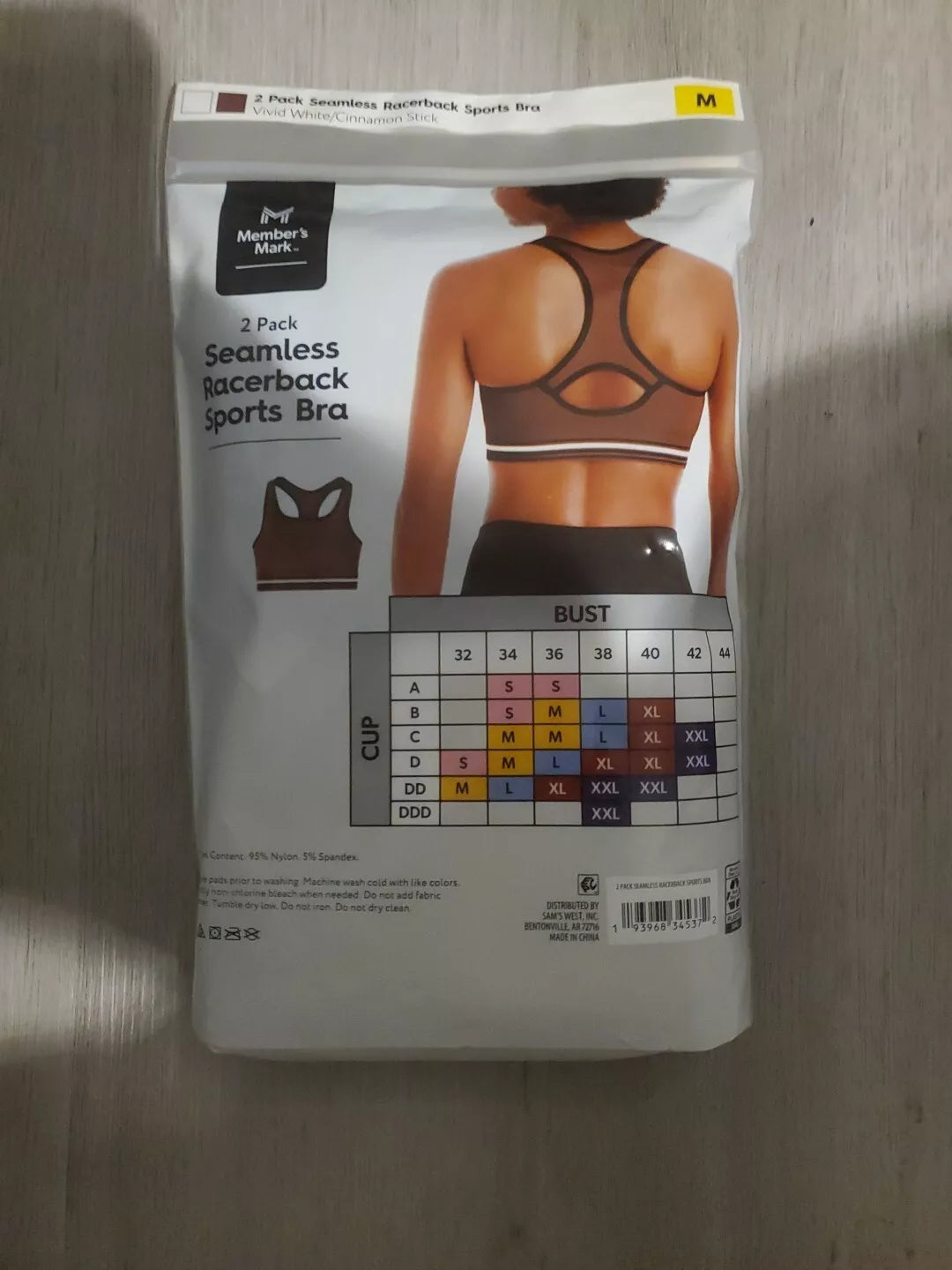 Member's Mark Ladies 2 Pack Racerback Sports Bra Size M White/Cinnamon