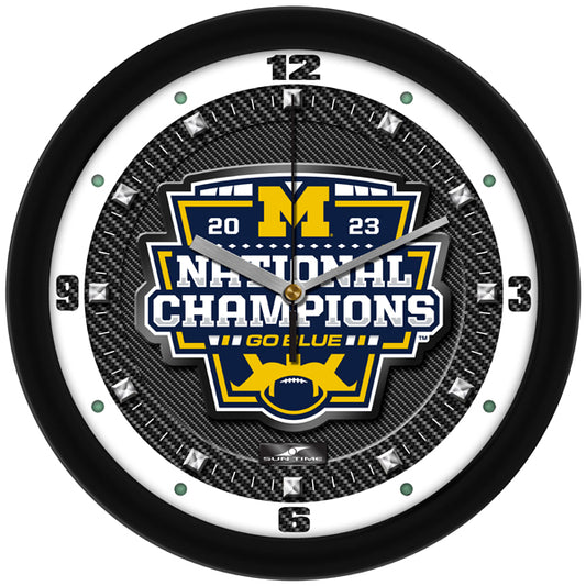 Michigan Wolverines 2023 National Champions Carbon Fiber Textured Team Wall Clock