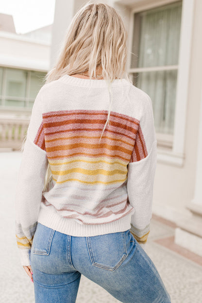 Poppy Stripe Long Sleeve Round Neck Sweater-2