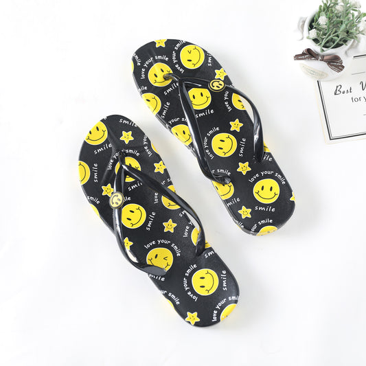 Smiley Pattern Summer Flip Flops