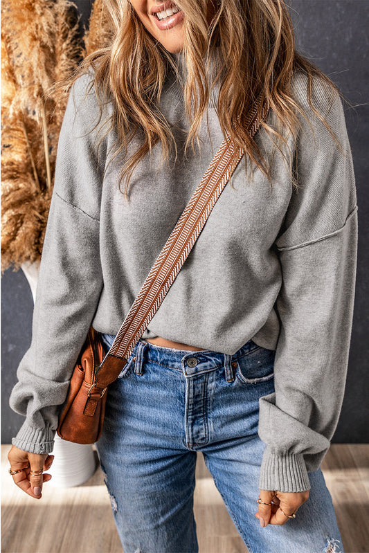 Brielle Turtleneck Drop Shoulder Bubble Sleeve Knit Sweater-0