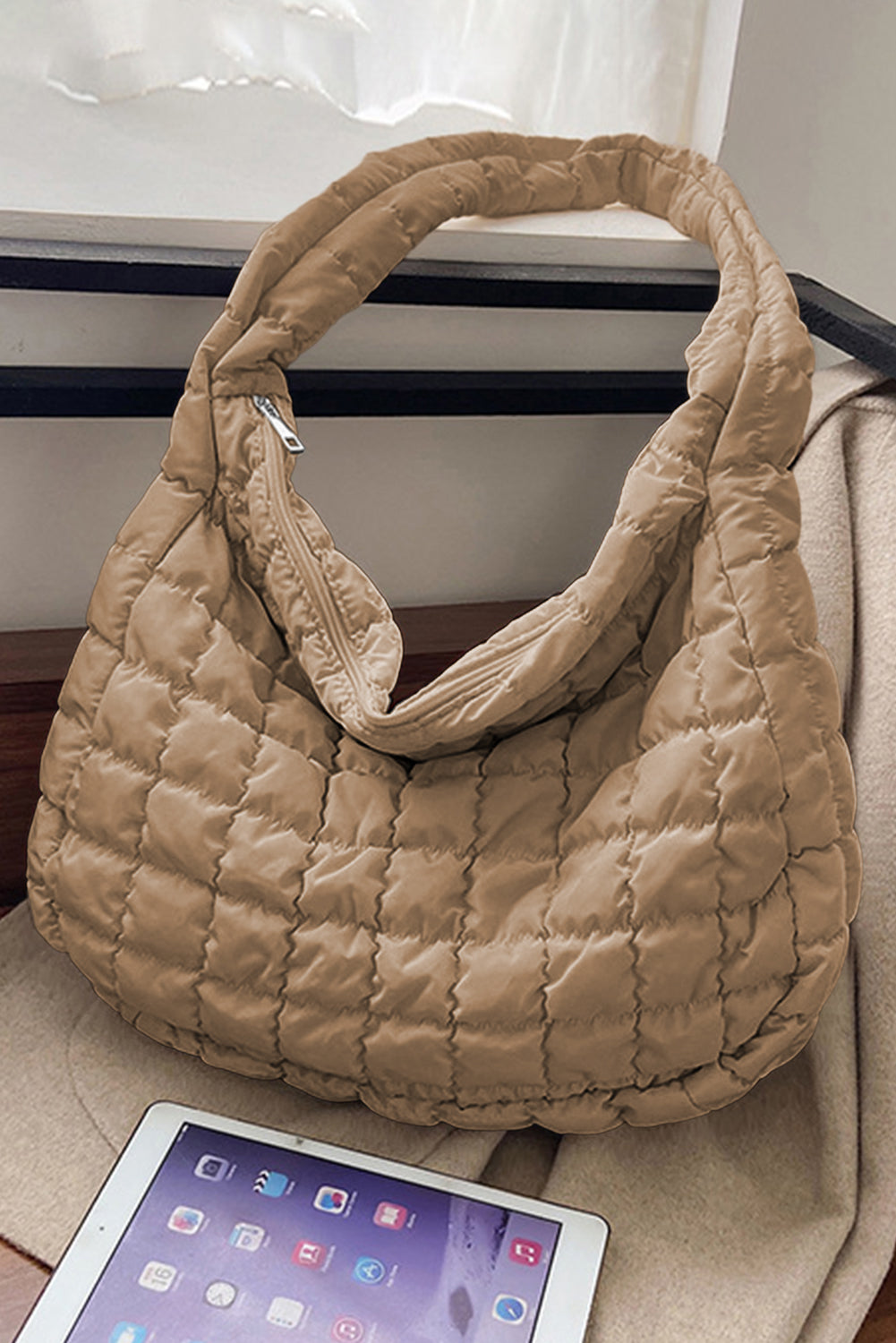 Kylie Quilted Zipper Tote Bag-6