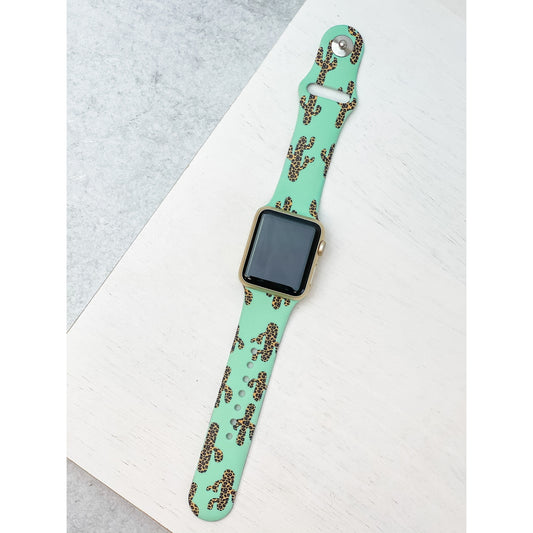 Mint Green Cheetah Cactus Silicone Apple Watch Band