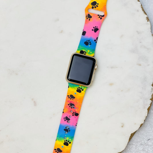 Multi Colored Paw Print Apple Watch Band