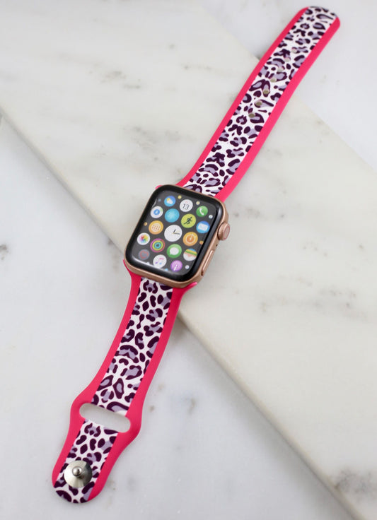 White Leopard Hot Pink Apple Watch Band