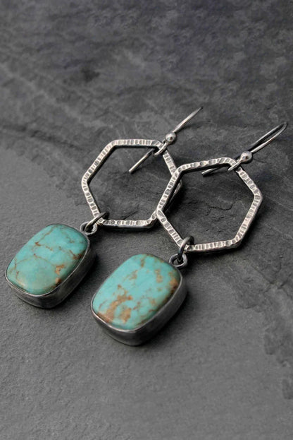 Vintage Turquoise Geometric Drop Earrings-2