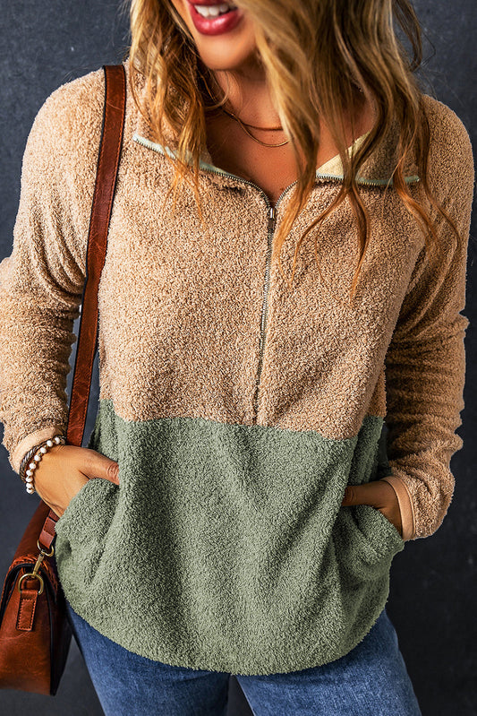 Melissa Two Tones Color Block Half Zip Fleece Sweatshirt-0