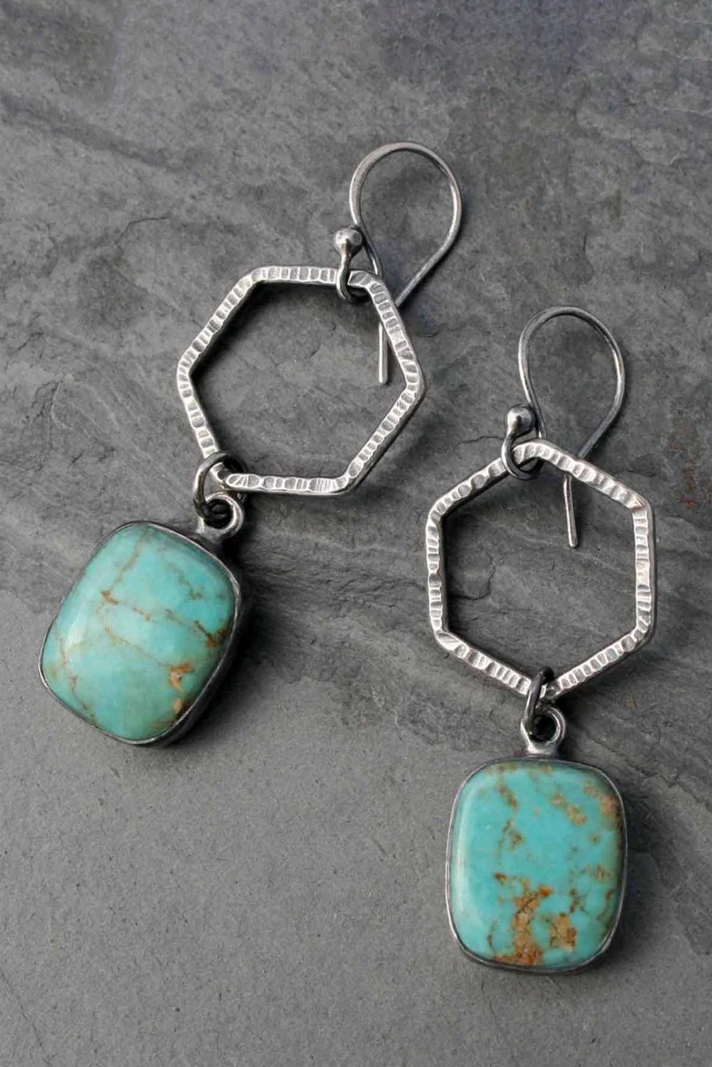 Vintage Turquoise Geometric Drop Earrings-1