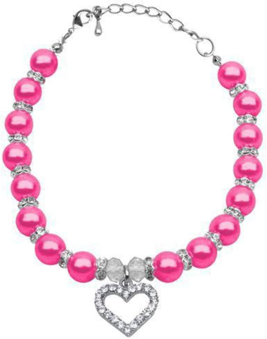 Mirage Pet Products Pink Heart and Pearl Necklace