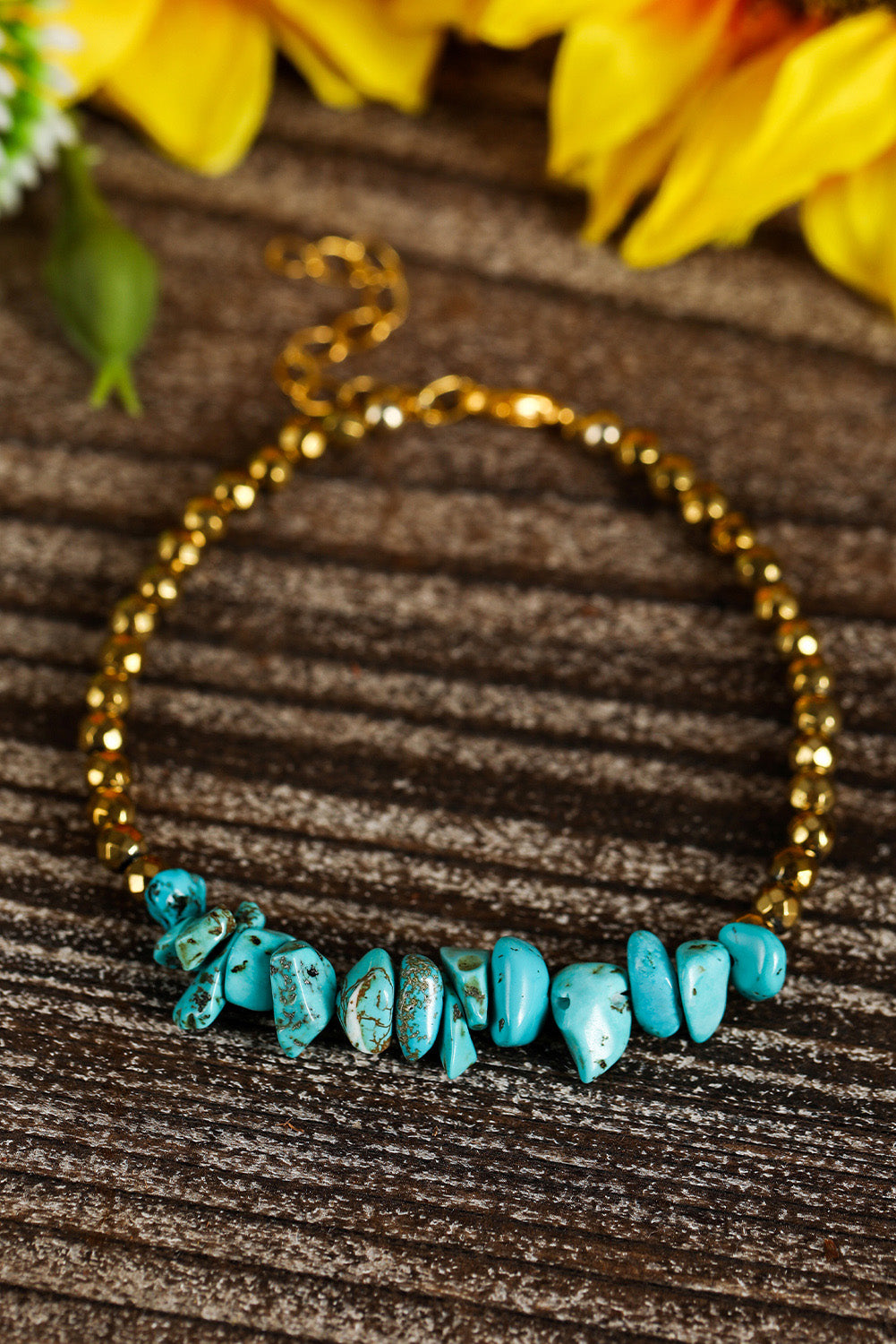 Gold Turquoise Beading Adjustable Bracelet-0