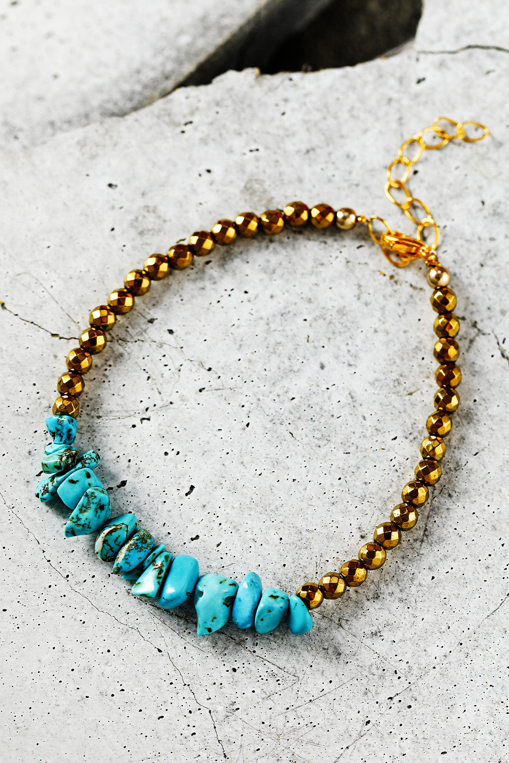 Gold Turquoise Beading Adjustable Bracelet-1