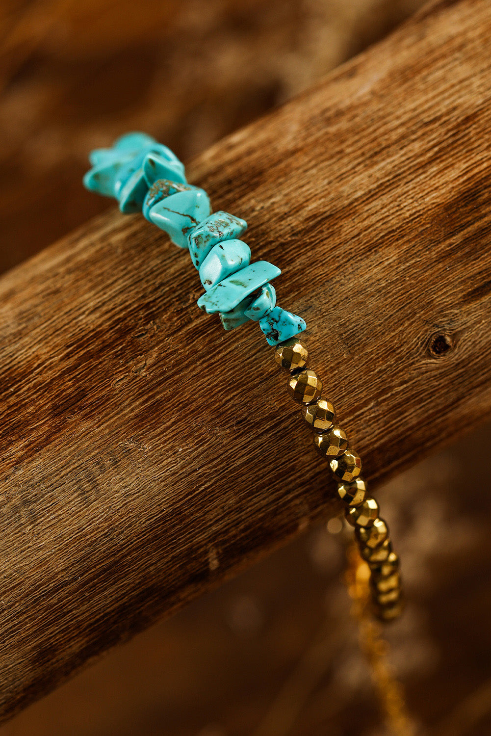 Gold Turquoise Beading Adjustable Bracelet-2