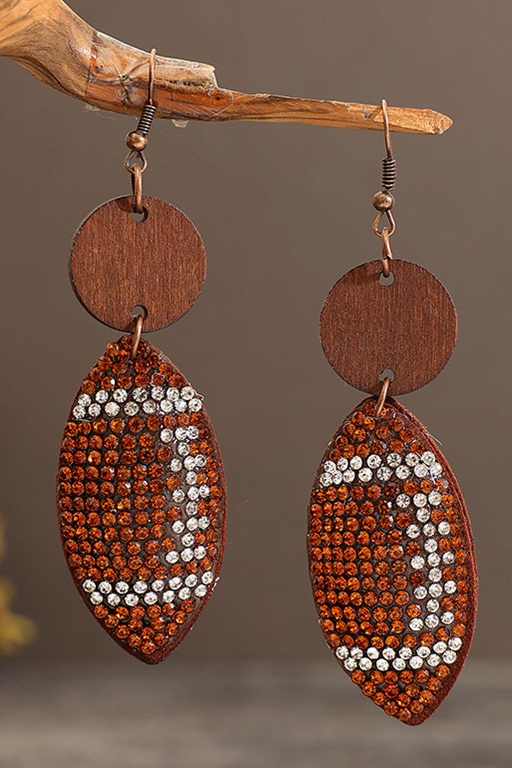 Rhinestone Football Dangle Earrings-1