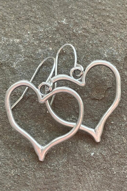 Silvery Heart Shape Hook Drop Earrings-1