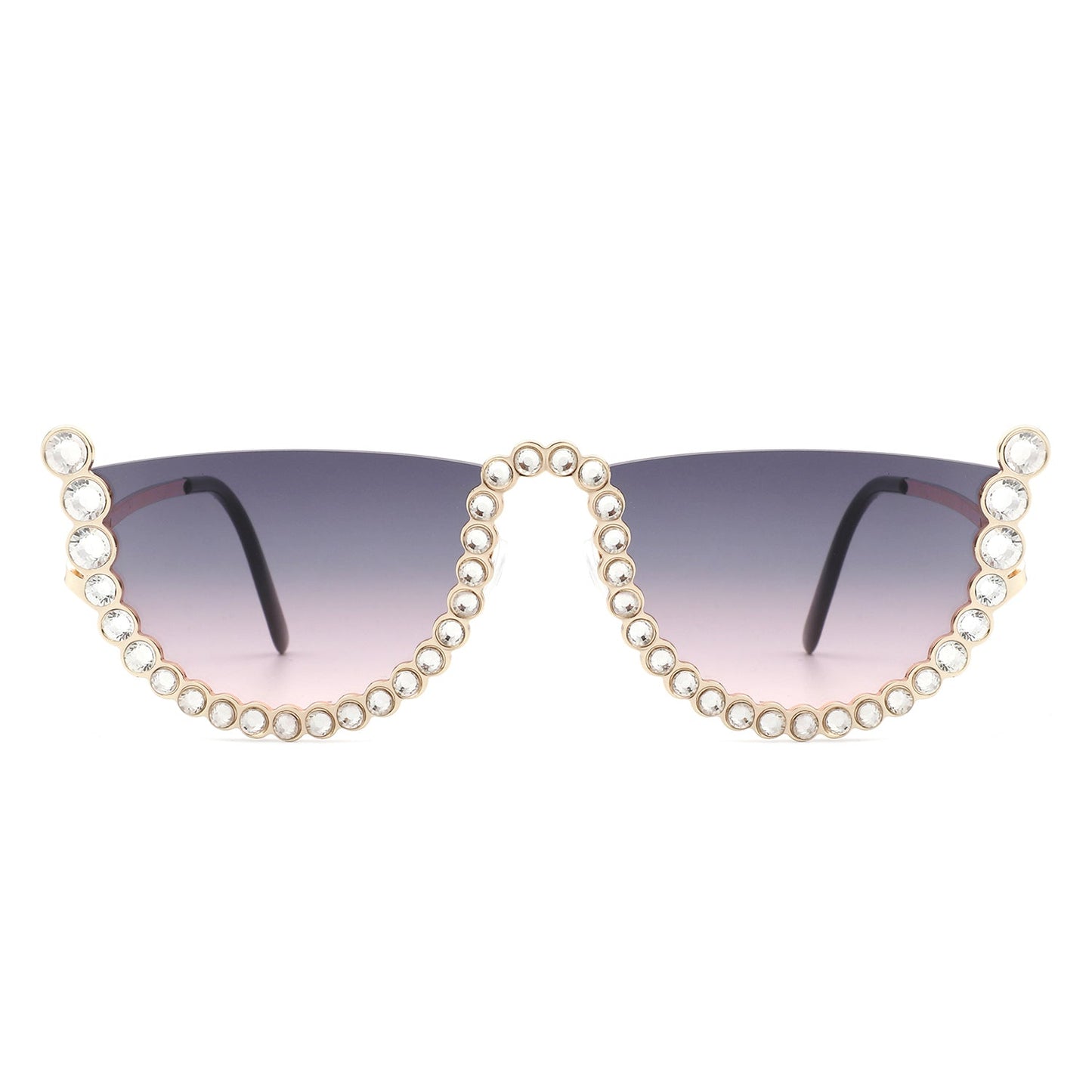 Florinda - Women Half Frame Rhinestone Round Fashion Sunglasses-1