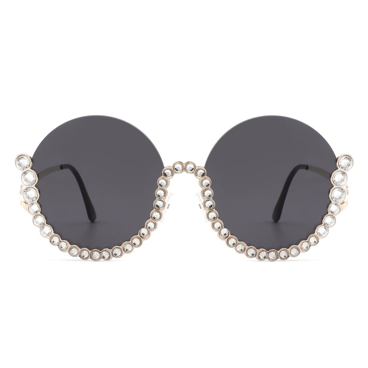 Gloriana - Women Circle Half Frame Oversize Rhinestone Fashion Round Sunglasses-5