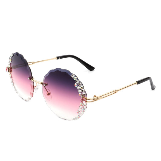Icetwist - Round Rimless Circle Rhinestone Design Frameless Women Sunglasses-0