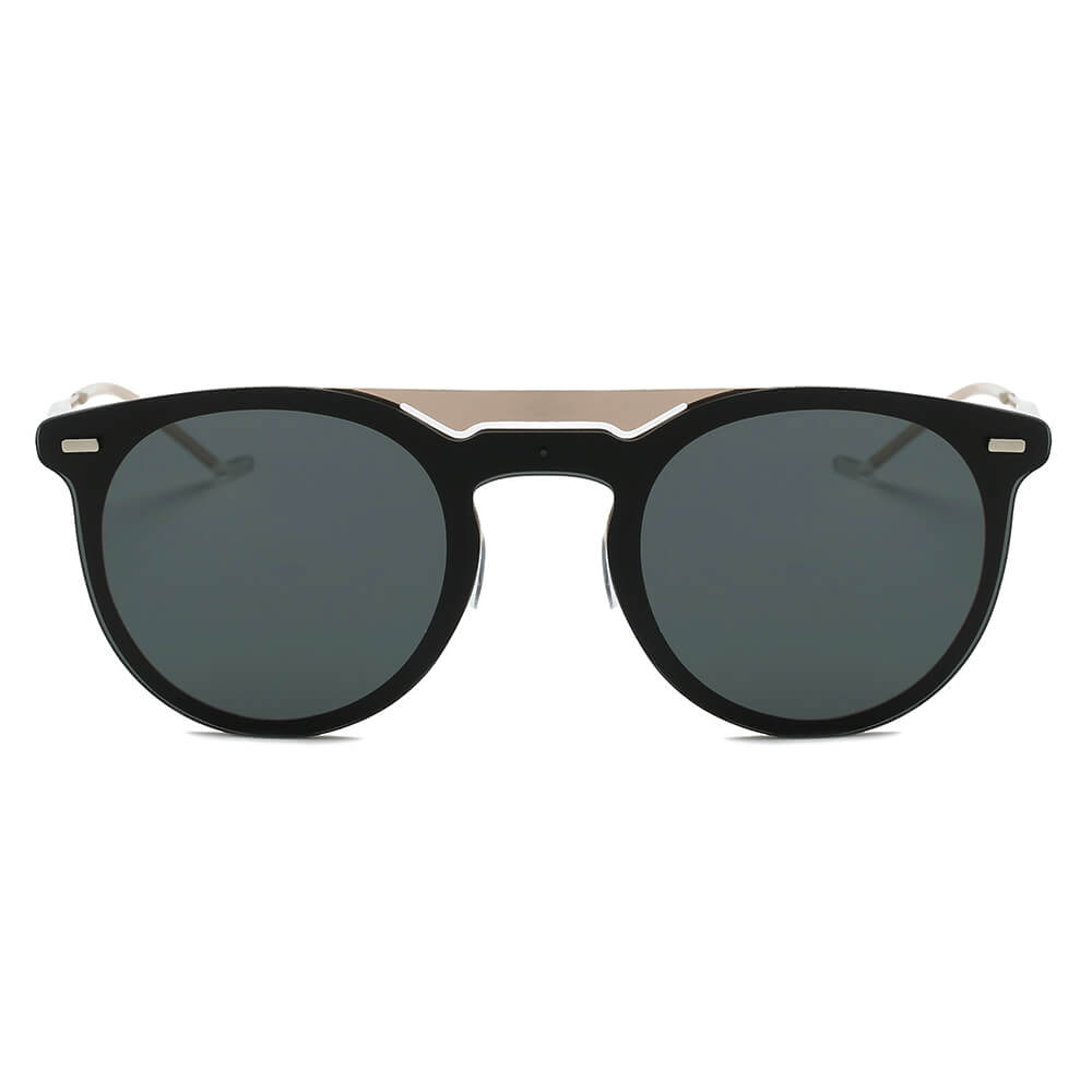 INDIO | Retro Mirrored Brow-Bar Design Circle Round Fashion Sunglasses-1