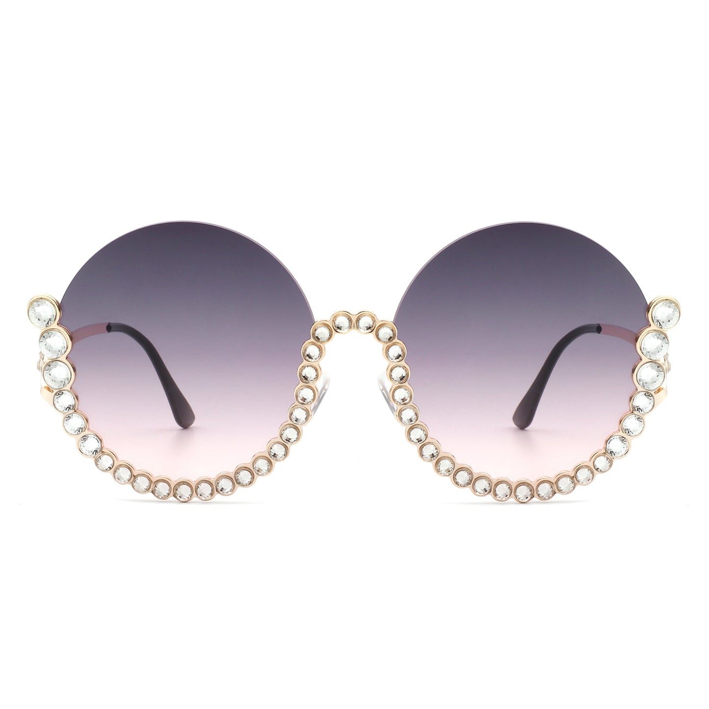 Gloriana - Women Circle Half Frame Oversize Rhinestone Fashion Round Sunglasses-3