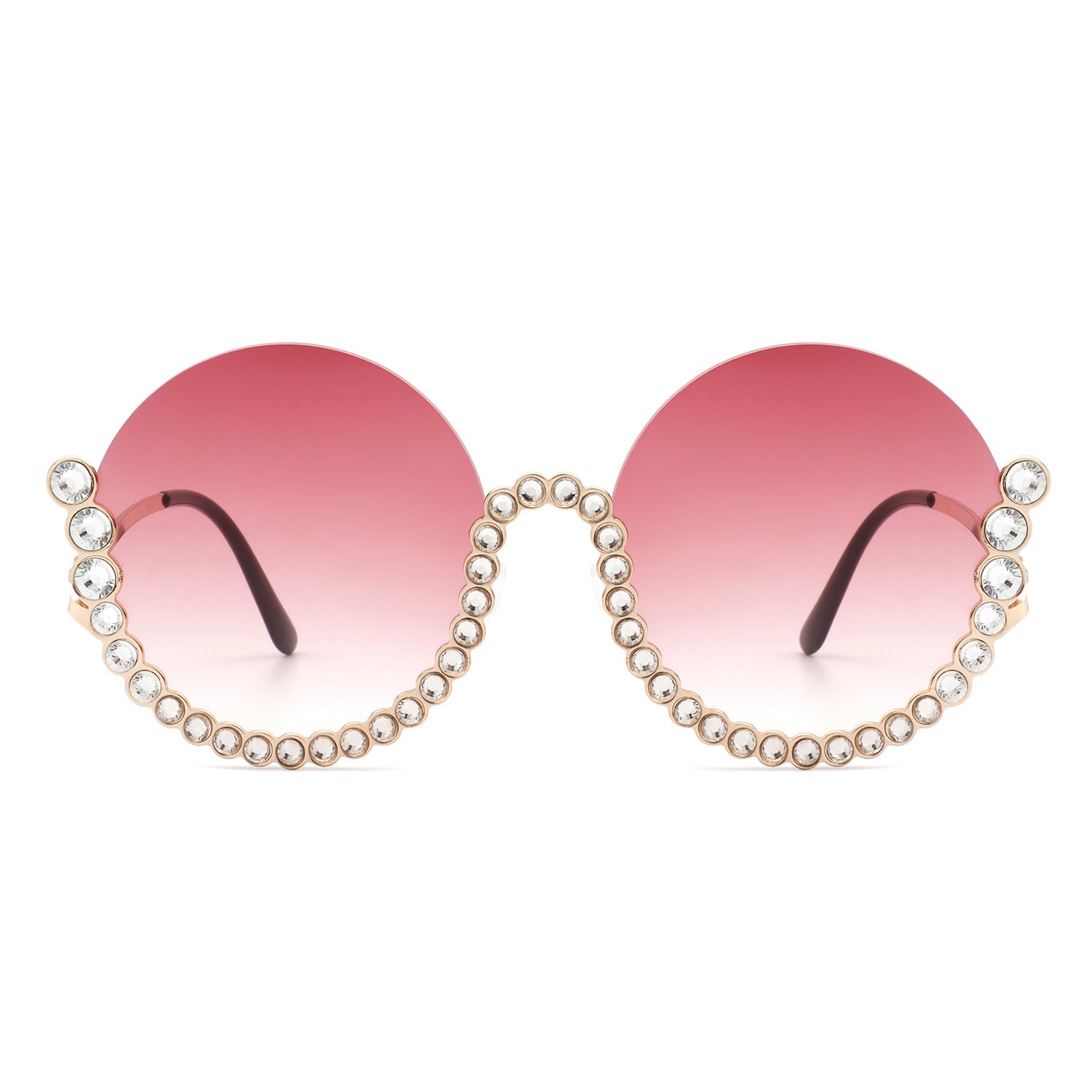 Gloriana - Women Circle Half Frame Oversize Rhinestone Fashion Round Sunglasses-6