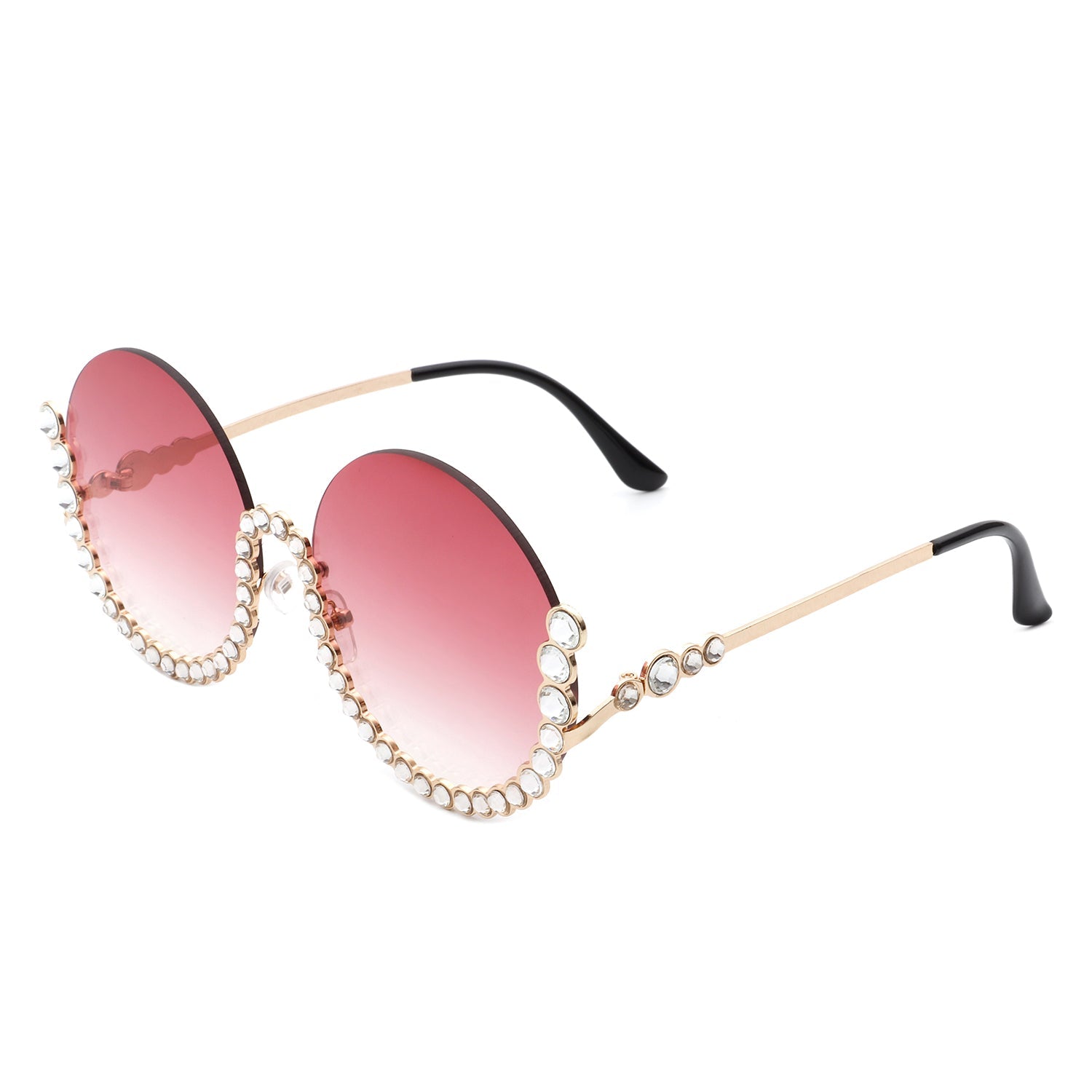 Gloriana - Women Circle Half Frame Oversize Rhinestone Fashion Round Sunglasses-7