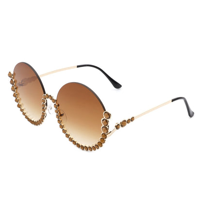 Gloriana - Women Circle Half Frame Oversize Rhinestone Fashion Round Sunglasses-9