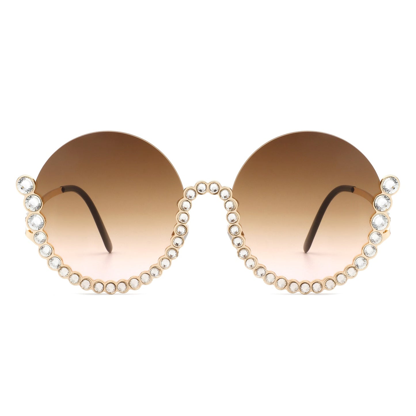 Gloriana - Women Circle Half Frame Oversize Rhinestone Fashion Round Sunglasses-1