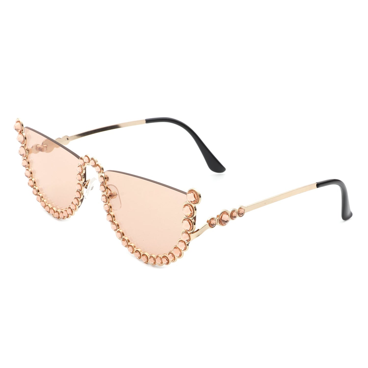 Florinda - Women Half Frame Rhinestone Round Fashion Sunglasses-9