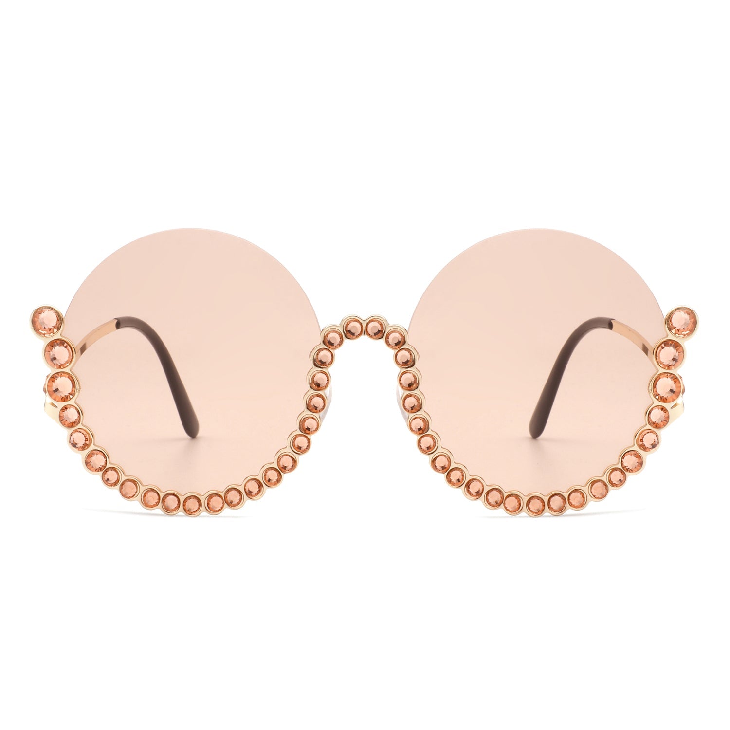 Gloriana - Women Circle Half Frame Oversize Rhinestone Fashion Round Sunglasses-10