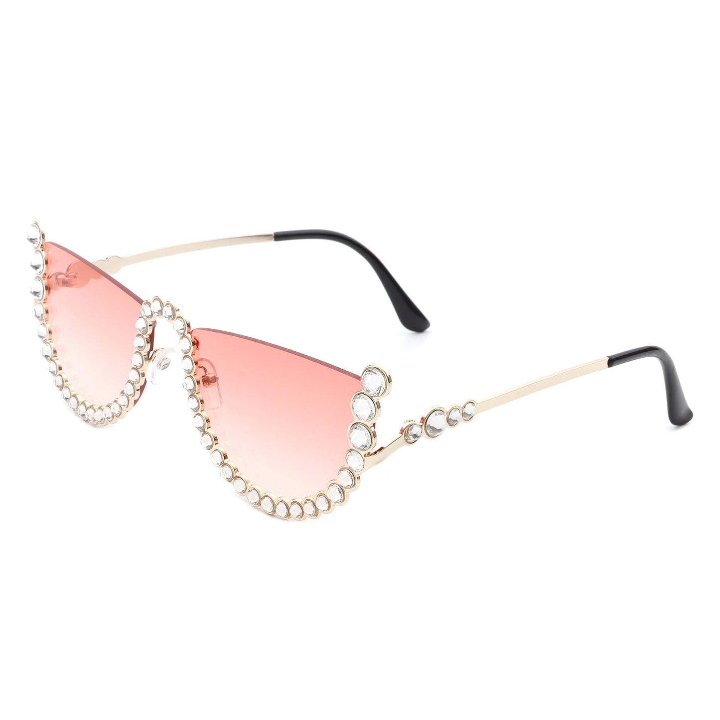 Florinda - Women Half Frame Rhinestone Round Fashion Sunglasses-11