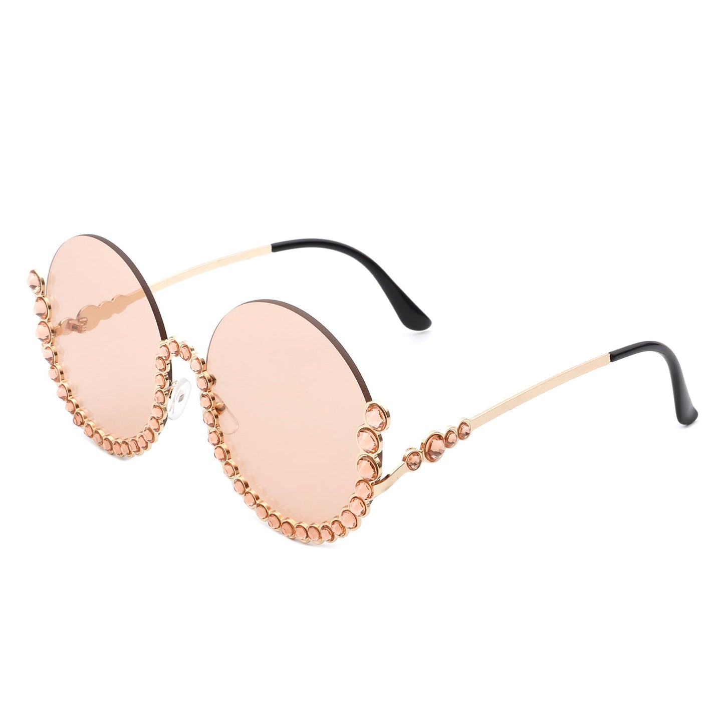 Gloriana - Women Circle Half Frame Oversize Rhinestone Fashion Round Sunglasses-11