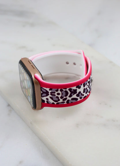 White Leopard Hot Pink Apple Watch Band