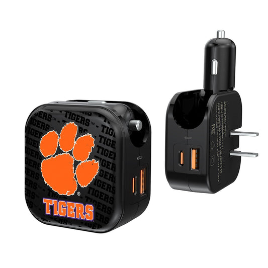 Clemson Tigers Blackletter 2 in 1 USB A/C Charger