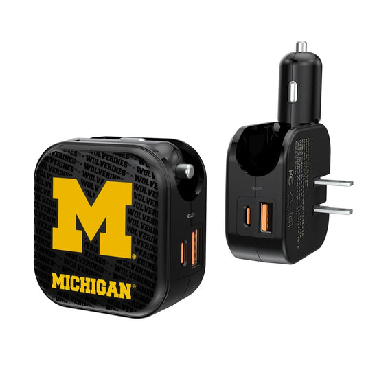 Michigan Wolverines Blackletter 2 in 1 USB A/C Charger