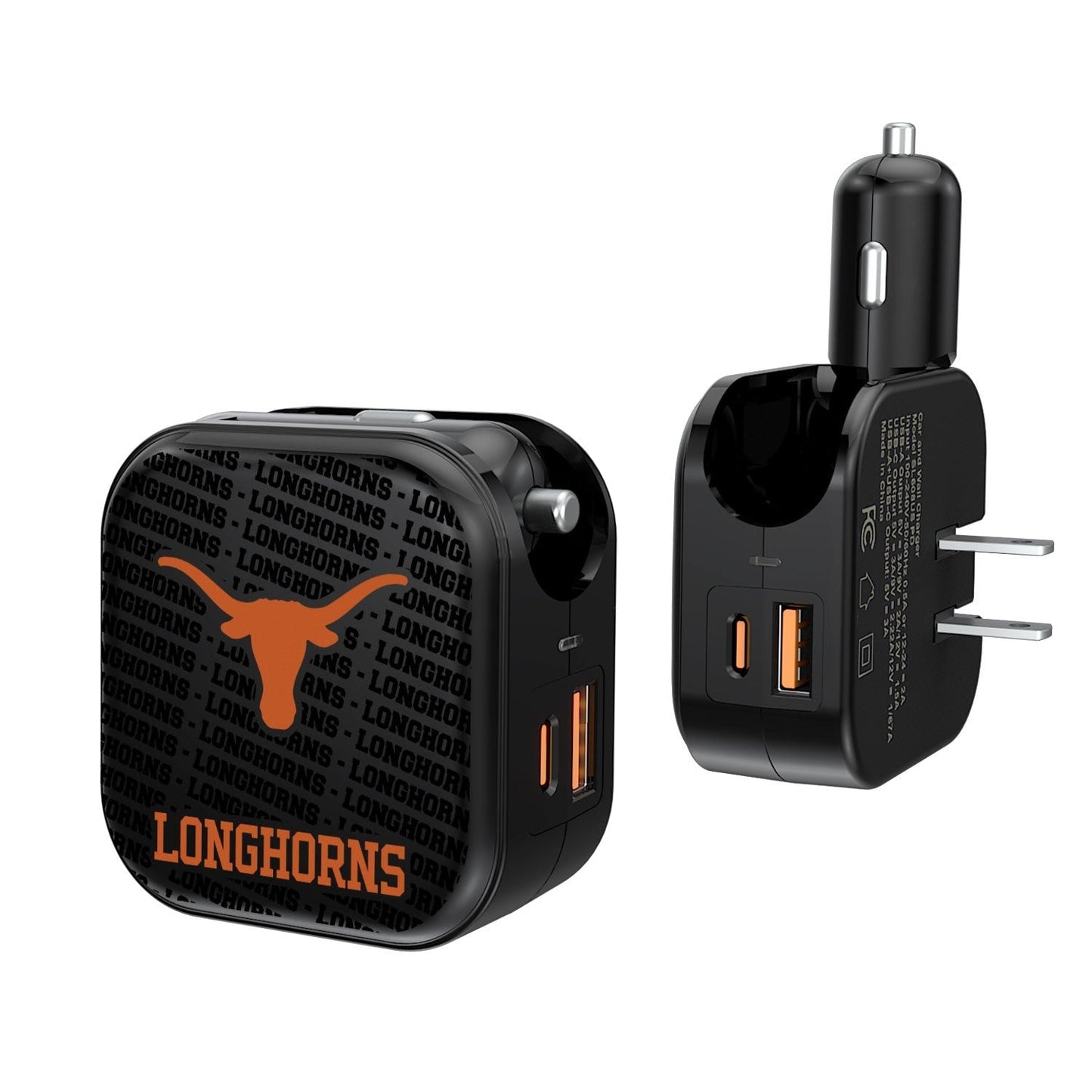 Texas Longhorns Blackletter 2 in 1 USB A/C Charger