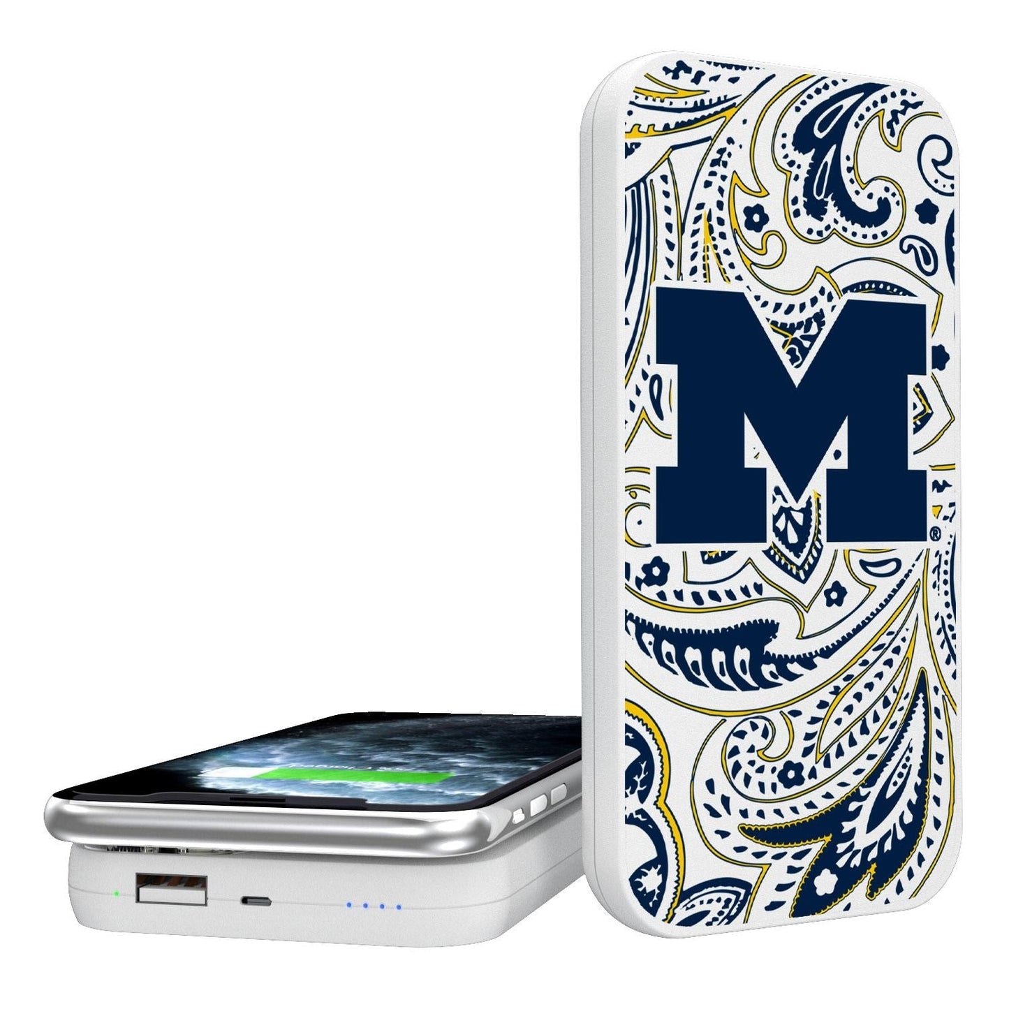 Michigan Wolverines Paisley 5000mAh Portable Wireless Charger-0