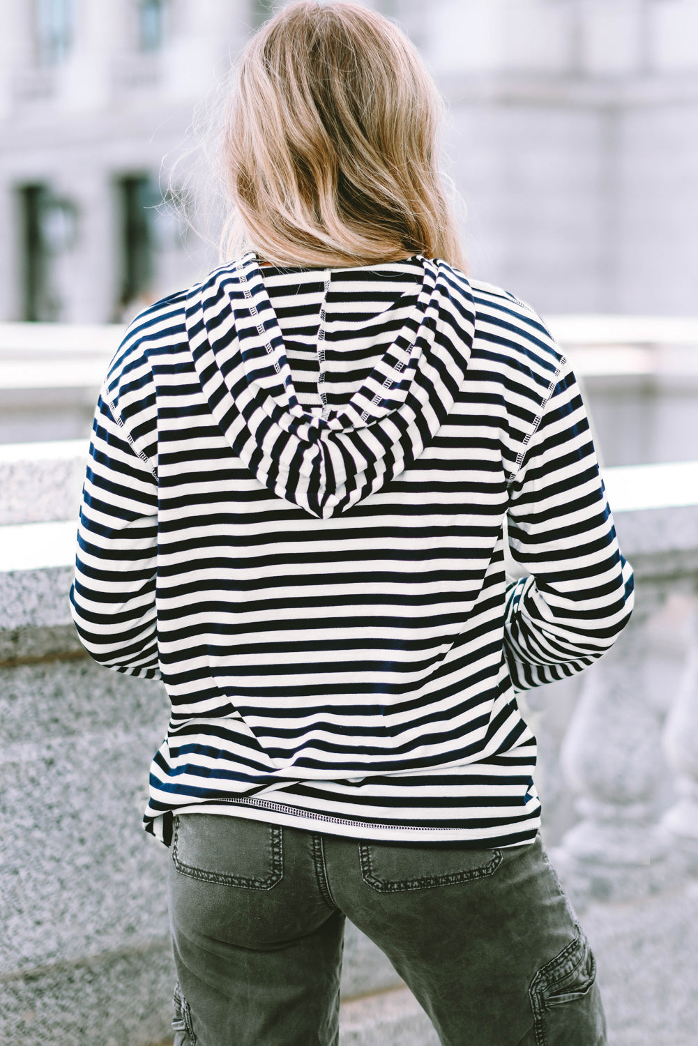 Julia Stripe Kangaroo Pocket Drawstring Hoodie-3