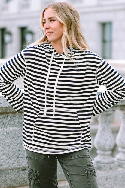 Julia Stripe Kangaroo Pocket Drawstring Hoodie-5